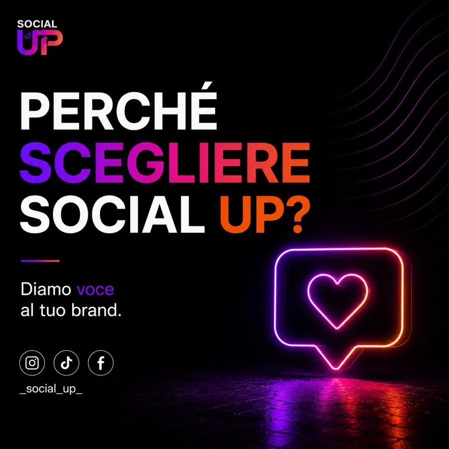 Post di Social Up: Perché scegliere Social Up, con un fumetto al neon
