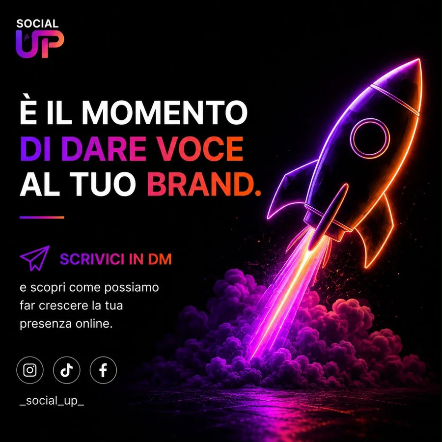 Post di Social Up: è il momento di dare voce al tuo brand, con un razzo al neon